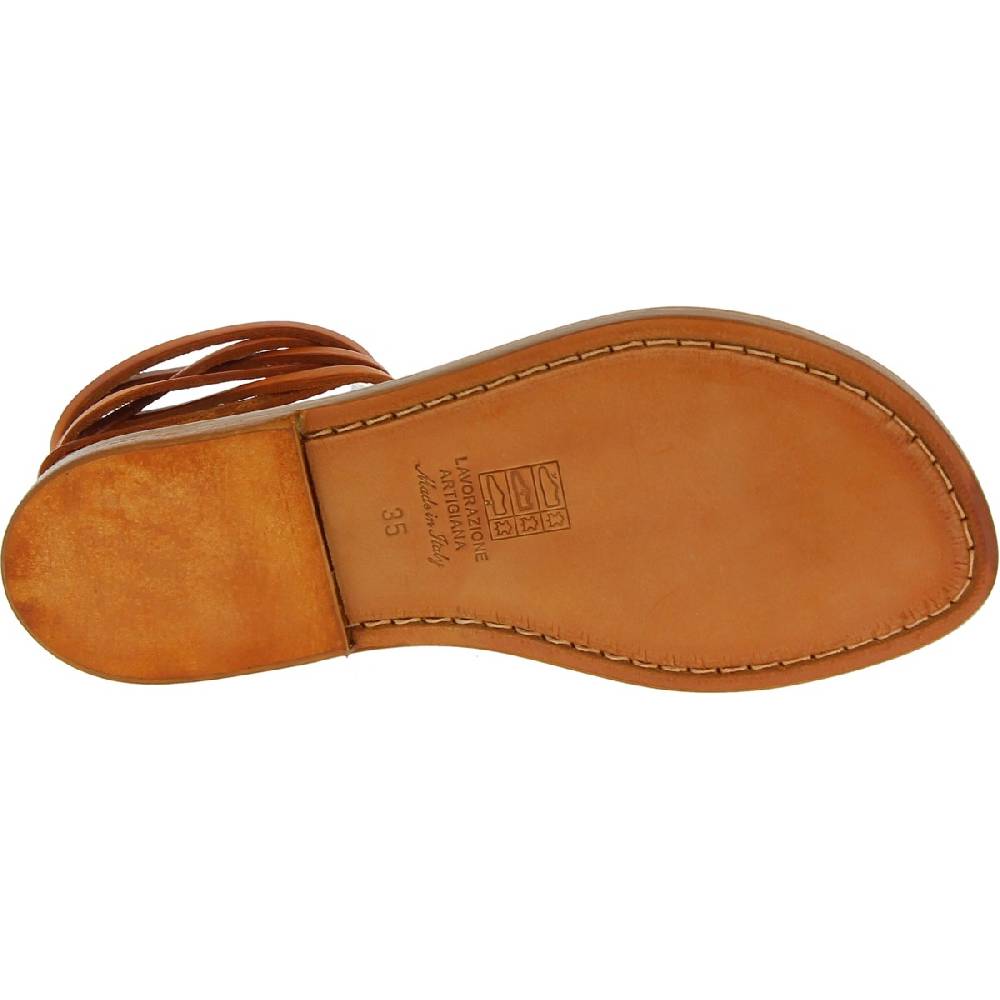 Lartigiano Del Cuoio Sandali schiava donna artigianali in pelle color cuoio antico Promozione Limitata