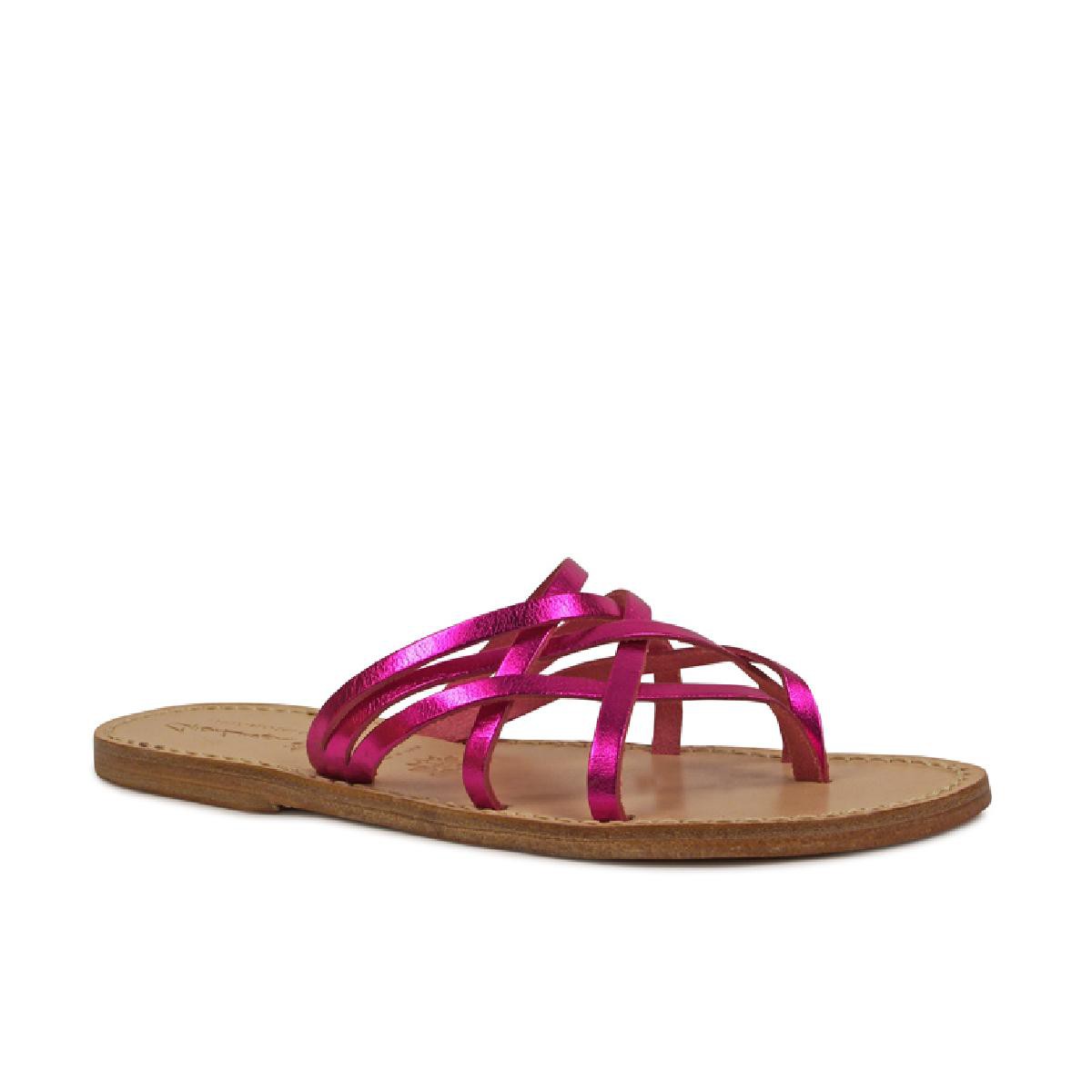 Lartigiano Del Cuoio Ciabatte infradito donna in pelle laminata fucsia