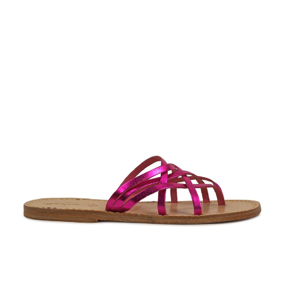 Lartigiano Del Cuoio Ciabatte infradito donna in pelle laminata fucsia Sottocosto
