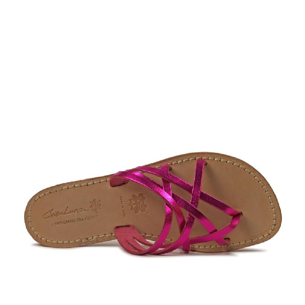 Lartigiano Del Cuoio Ciabatte infradito donna in pelle laminata fucsia Sottocosto