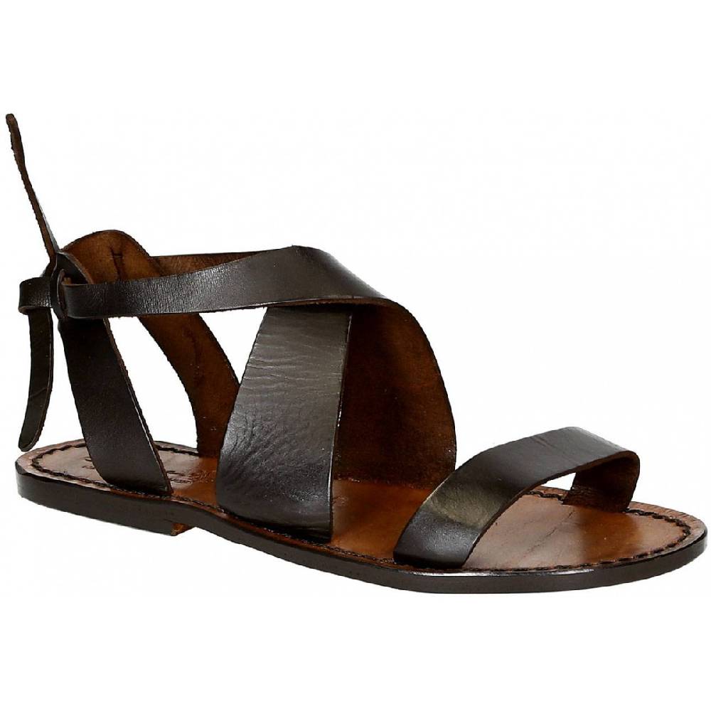 Lartigiano Del Cuoio Sandali donna fatti a mano in pelle marrone scuro