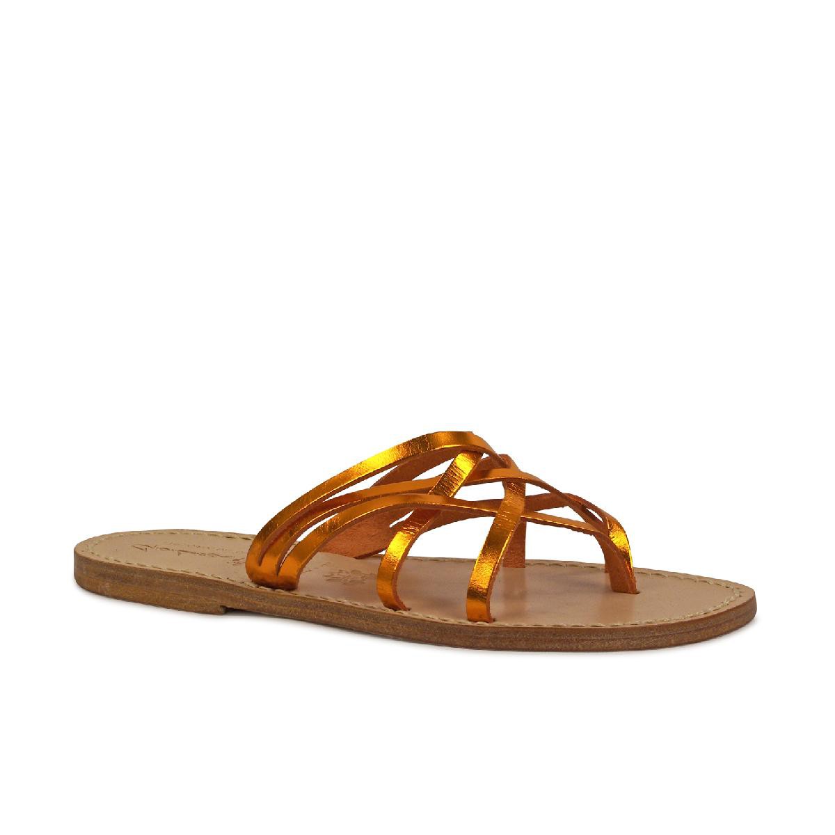 Lartigiano Del Cuoio Cibatte infradito donna in pelle laminata arancio