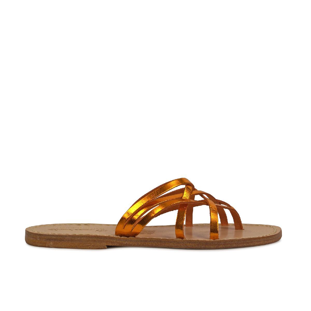 Lartigiano Del Cuoio Cibatte infradito donna in pelle laminata arancio Sconto