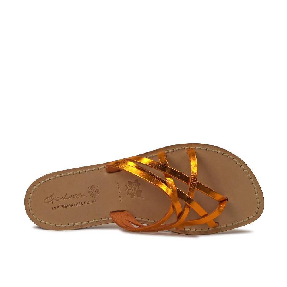 Lartigiano Del Cuoio Cibatte infradito donna in pelle laminata arancio Sconto