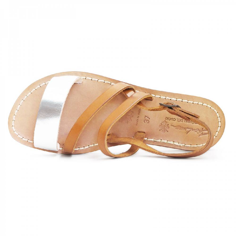 Lartigiano Del Cuoio Sandali bassi color cuoio e argento artigianali da donna Online
