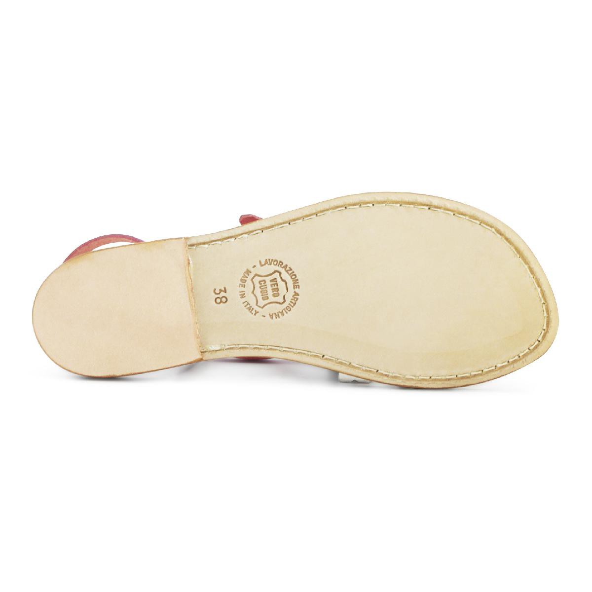 Lartigiano Del Cuoio Sandali infradito donna bicolore fucsia e cuoio Vendita Calda