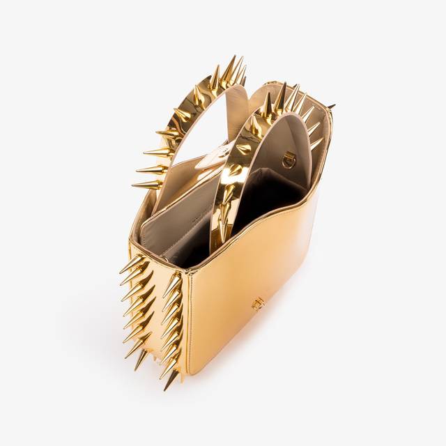 Le Silla Small bag metallizzata oro pepita con borchie Moda