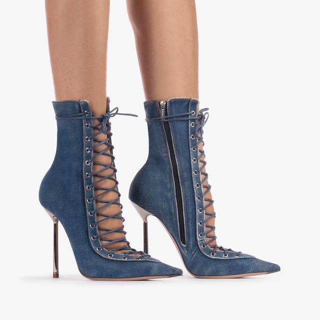 Le Silla Stivaletto con stringhe denim blu Offerta