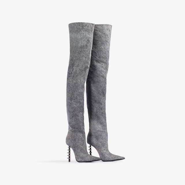 Le Silla Stivale sopra il ginocchio denim stretch nero con borchie Hotsell