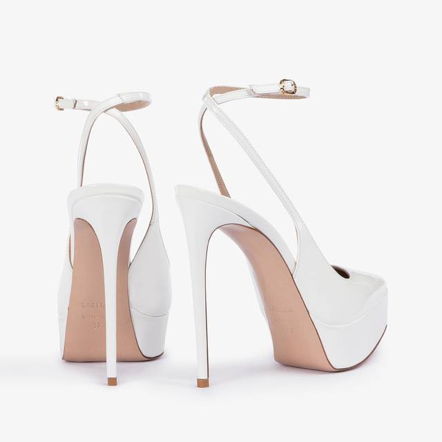 Le Silla Slingback con plateau vernice bianca Negozi Online