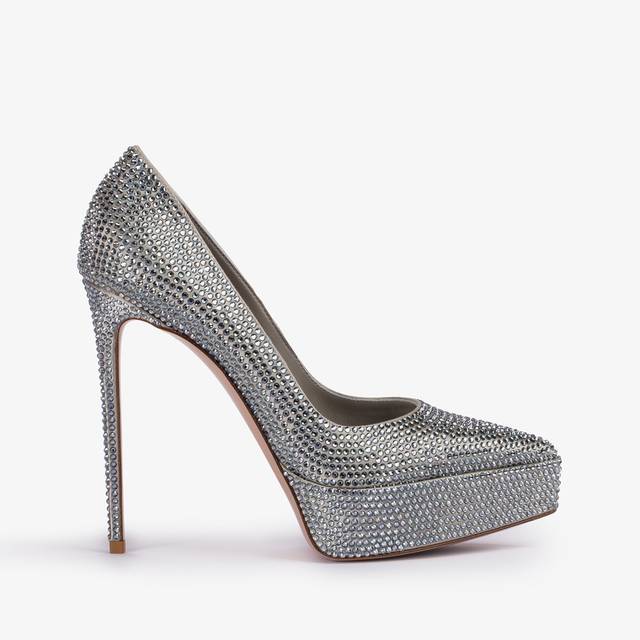 Le Silla Décolleté con plateau raso argento e Cristalli