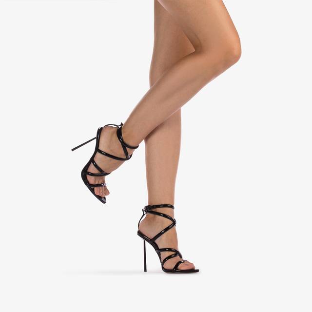 Le Silla Sandalo con fasce incrociate vernice nero Shopping Online