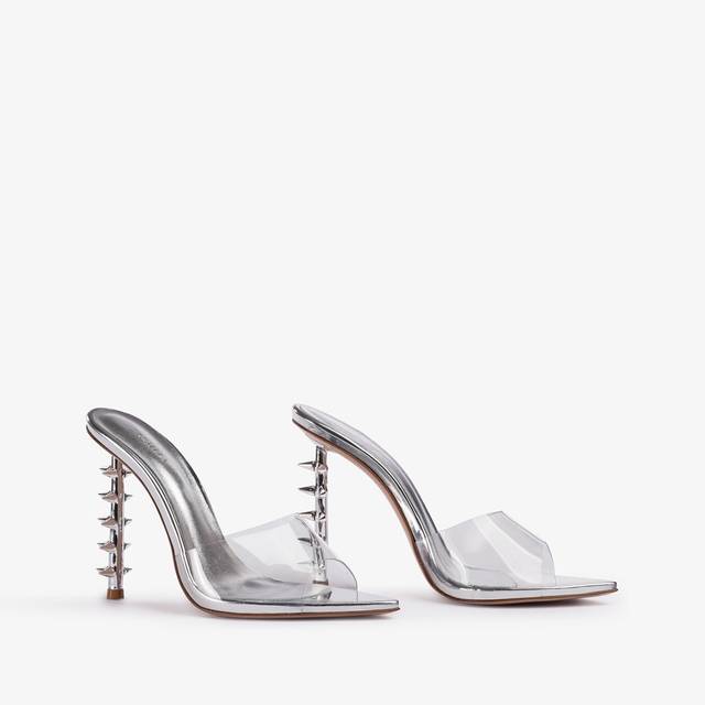 Le Silla Sandalo mule plexy argento con borchie Hotsell
