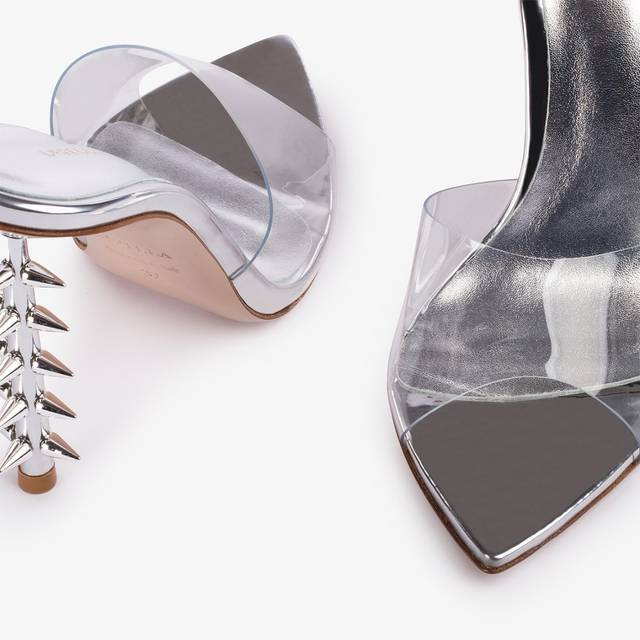 Le Silla Sandalo mule plexy argento con borchie Hotsell