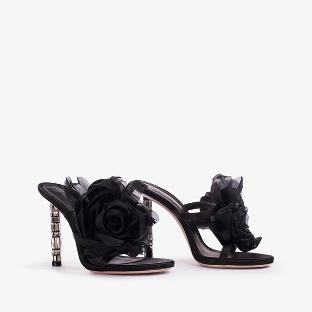 Le Silla Sandalo fiore raso nero Sconto