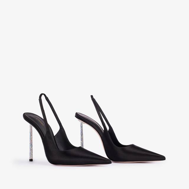 Le Silla Slingback raso nero Sostegno trimestrale