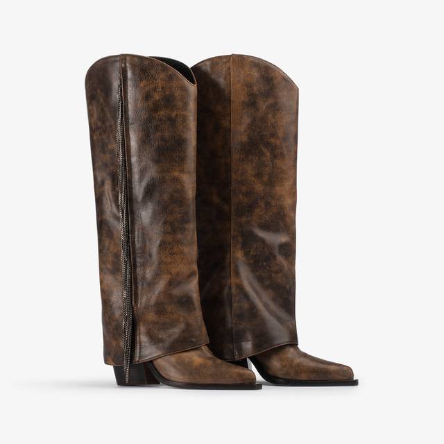 Le Silla Stivale al ginocchio d'ispirazione Western con risvolto pelle effetto vintage marrone Nuova