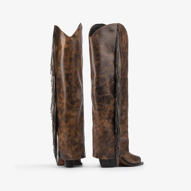 Le Silla Stivale al ginocchio d'ispirazione Western con risvolto pelle effetto vintage marrone Nuova