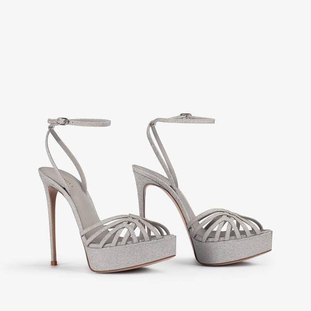 Le Silla Sandalo con plateau glitter argento Vendita