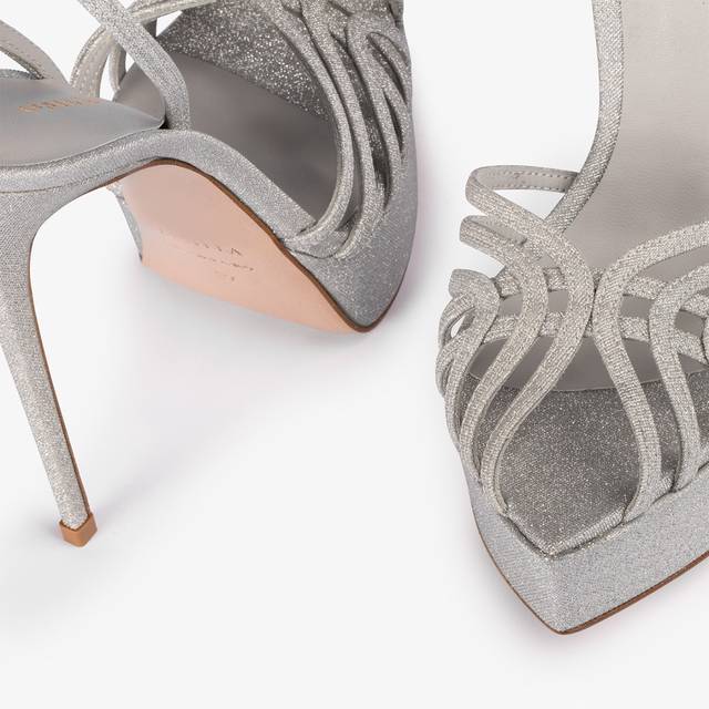Le Silla Sandalo con plateau glitter argento Vendita