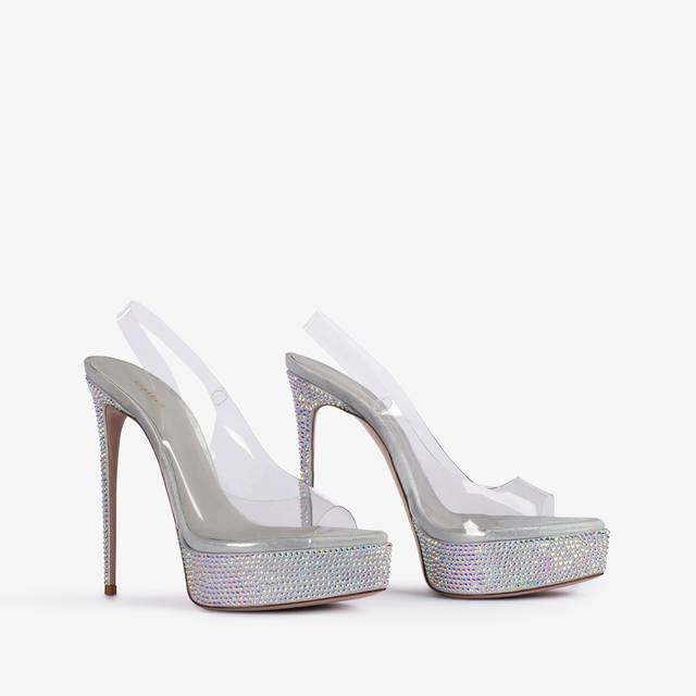 Le Silla Sandalo slingback con plateau plexy e Cristalli argento Promozione