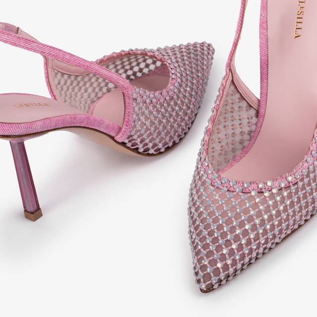 Le Silla Slingback gioiello rete denim rosa dea Soddisfazione Garantita