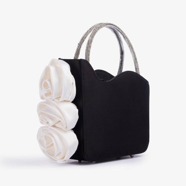 Le Silla Mini bag raso nero e Cristalli con rose Vendita Economica