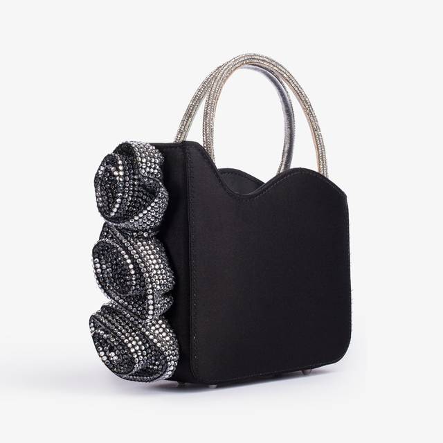 Le Silla Mini bag raso nero e Cristalli con rose gioiello Qualità Garantita