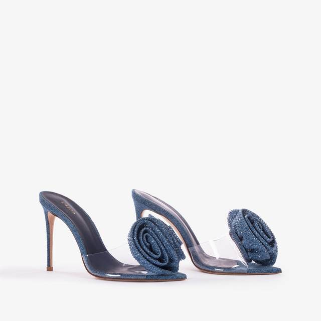 Le Silla Sandalo mule gioiello denim e plexy blu e Cristalli Acquista Ora