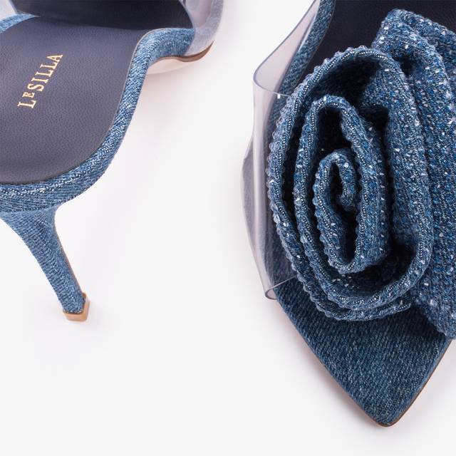 Le Silla Sandalo mule gioiello denim e plexy blu e Cristalli Acquista Ora
