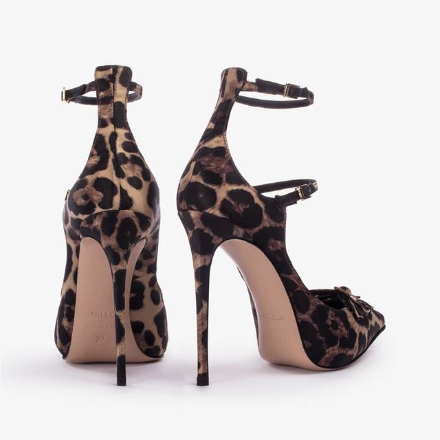 Le Silla Décolleté con listini raso stampa leopardata Affare Del Giorno