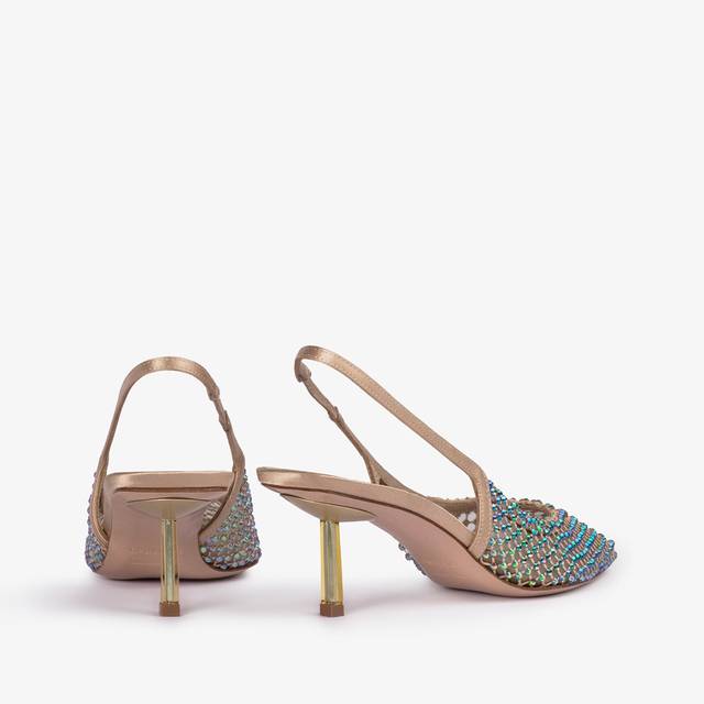 Le Silla Slingback gioiello rete oro e Cristalli iridescenti In Saldo