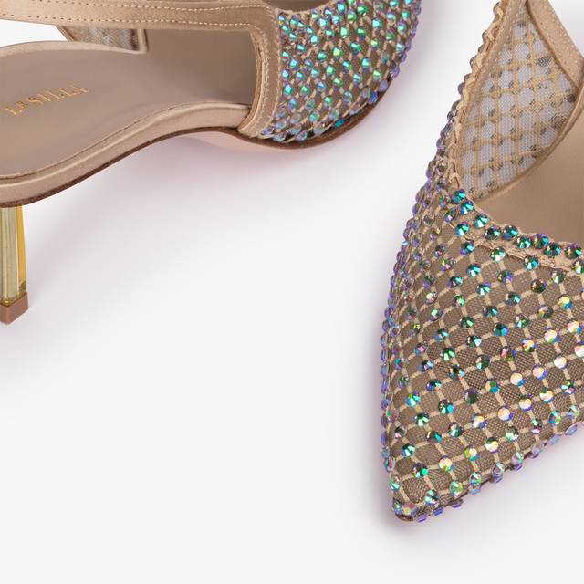 Le Silla Slingback gioiello rete oro e Cristalli iridescenti In Saldo