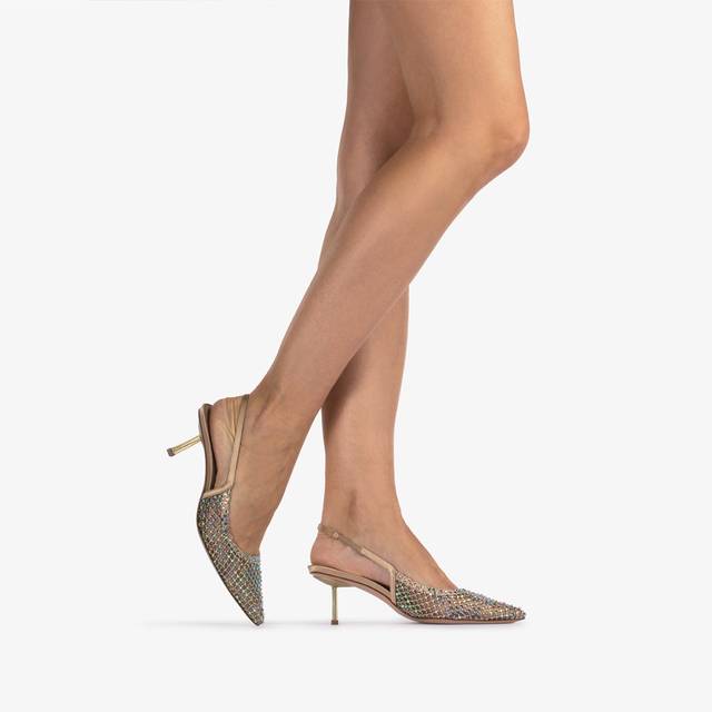 Le Silla Slingback gioiello rete oro e Cristalli iridescenti In Saldo