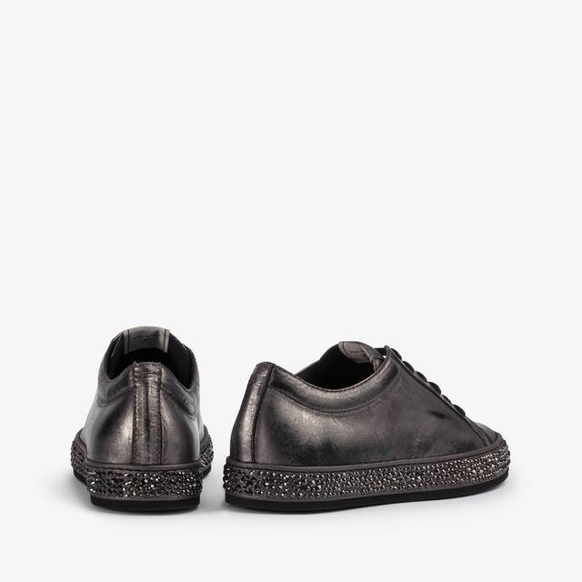 Le Silla Sneaker pelle laminata effetto vintage peltro con Cristalli Qualità
