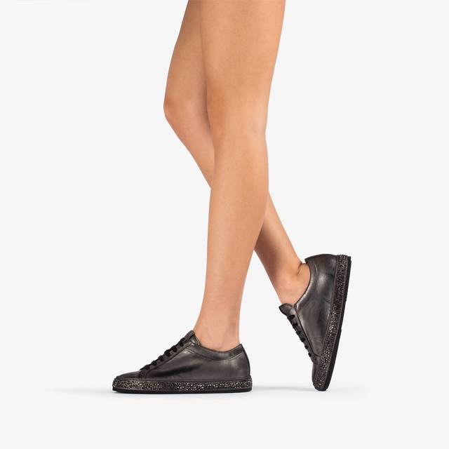 Le Silla Sneaker pelle laminata effetto vintage peltro con Cristalli Qualità
