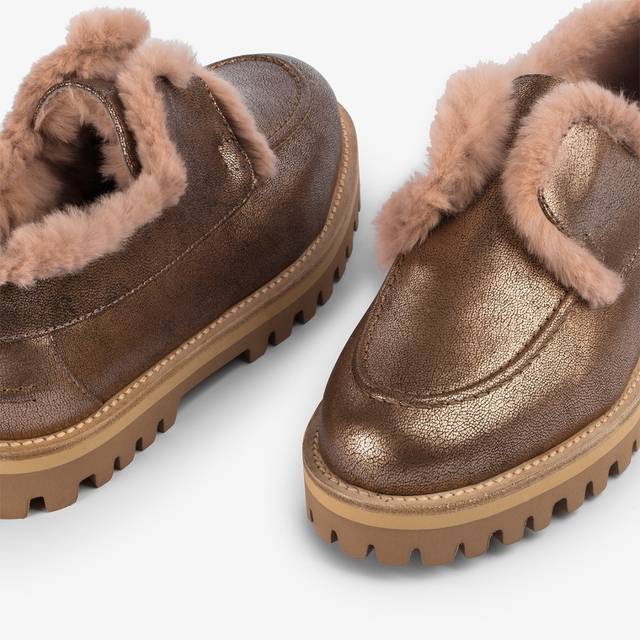 Le Silla Mocassino pelle laminata effetto vintage mordorè con fodera lapin Vendita
