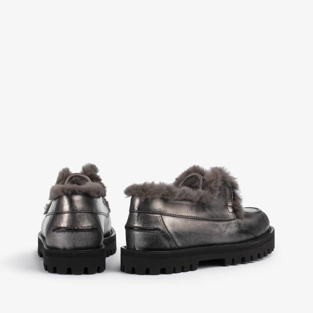 Le Silla Mocassino pelle laminata effetto vintage peltro con fodera lapin Promozione