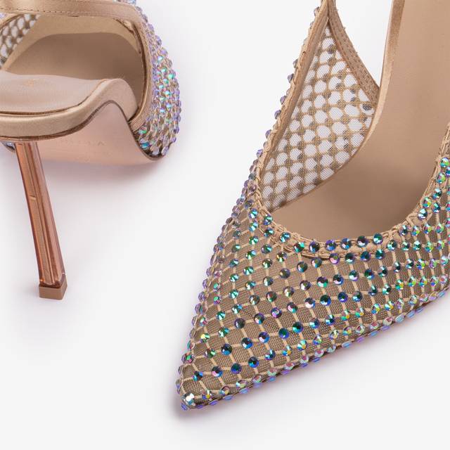 Le Silla Slingback gioiello rete oro e Cristalli iridescenti Presa