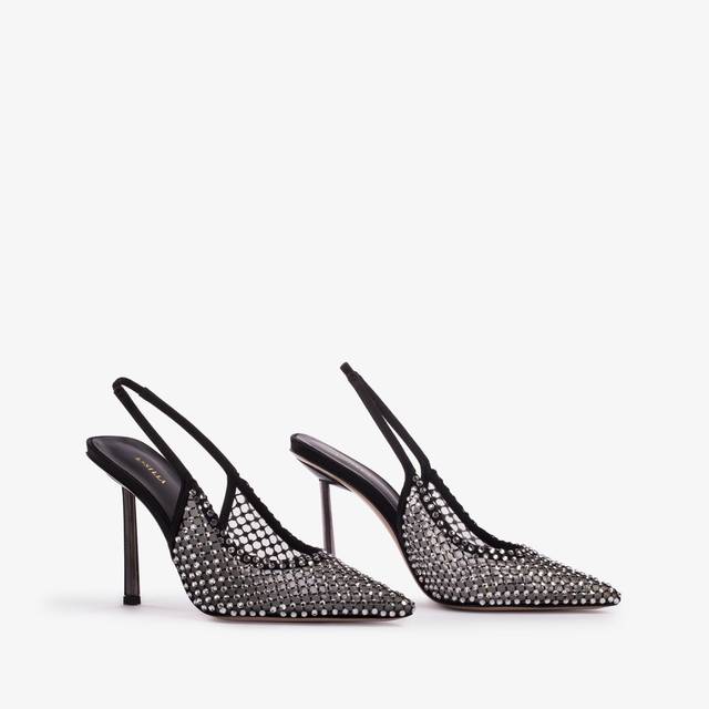 Le Silla Slingback gioiello rete nera e Cristalli argento Sconto