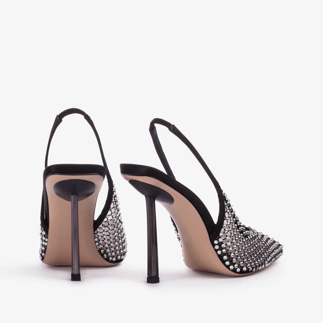 Le Silla Slingback gioiello rete nera e Cristalli argento Sconto