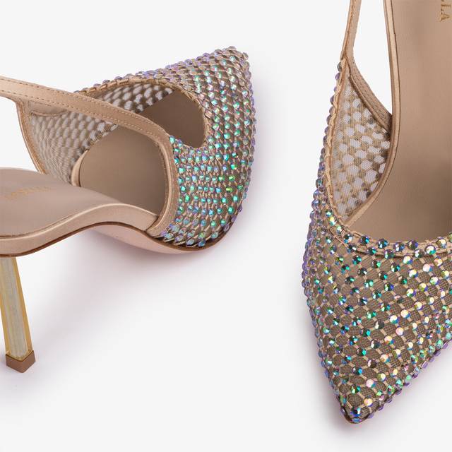 Le Silla Slingback gioiello rete oro e Cristalli iridescenti Economico