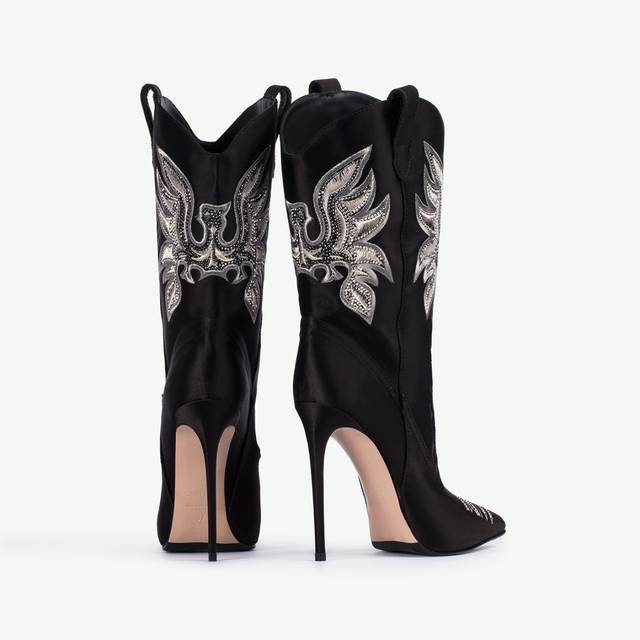 Le Silla Stivaletto d'ispirazione Western raso nero e Cristalli Vendite Flash