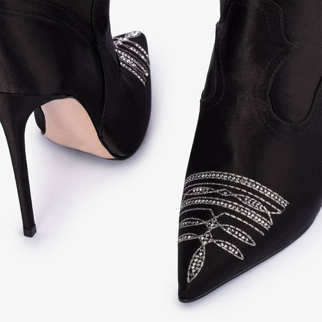 Le Silla Stivaletto d'ispirazione Western raso nero e Cristalli Vendite Flash