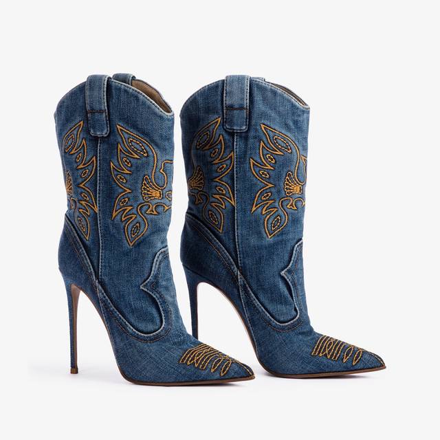 Le Silla Stivaletto d'ispirazione Western denim blu In Saldo