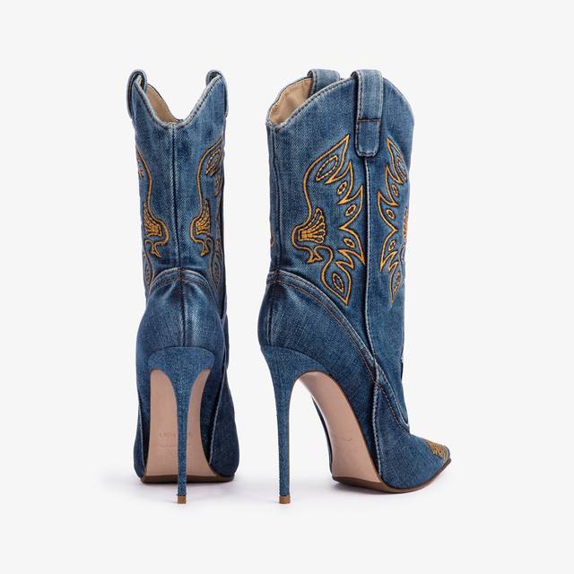 Le Silla Stivaletto d'ispirazione Western denim blu In Saldo