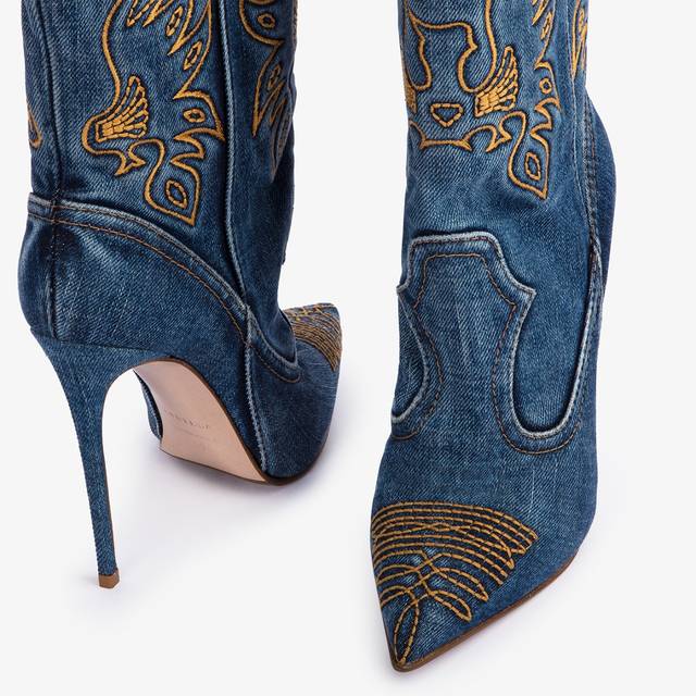 Le Silla Stivaletto d'ispirazione Western denim blu In Saldo