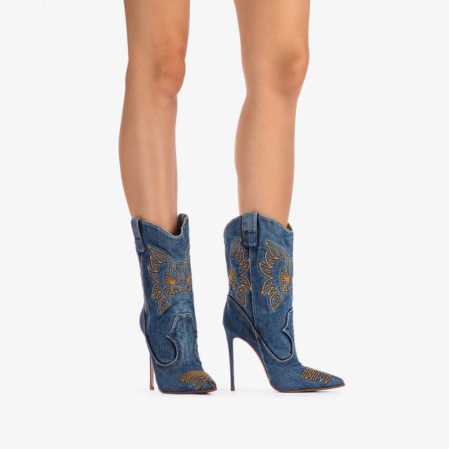 Le Silla Stivaletto d'ispirazione Western denim blu In Saldo