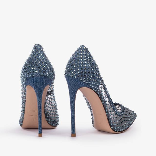 Le Silla Décolleté gioiello rete denim blu Nuova