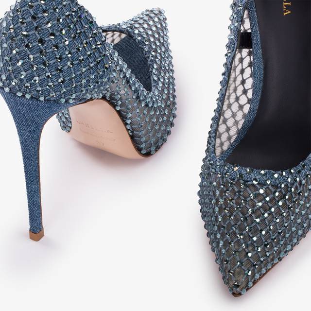 Le Silla Décolleté gioiello rete denim blu Nuova